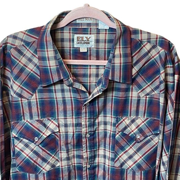 Ely Cattleman Men’s Sz 3XLT Plaid Western Pearl Snap Up Casual Shirt - Picture 2 of 5